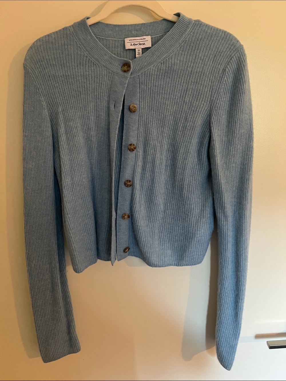Pale Blue Ribbed Button Down Cardigan